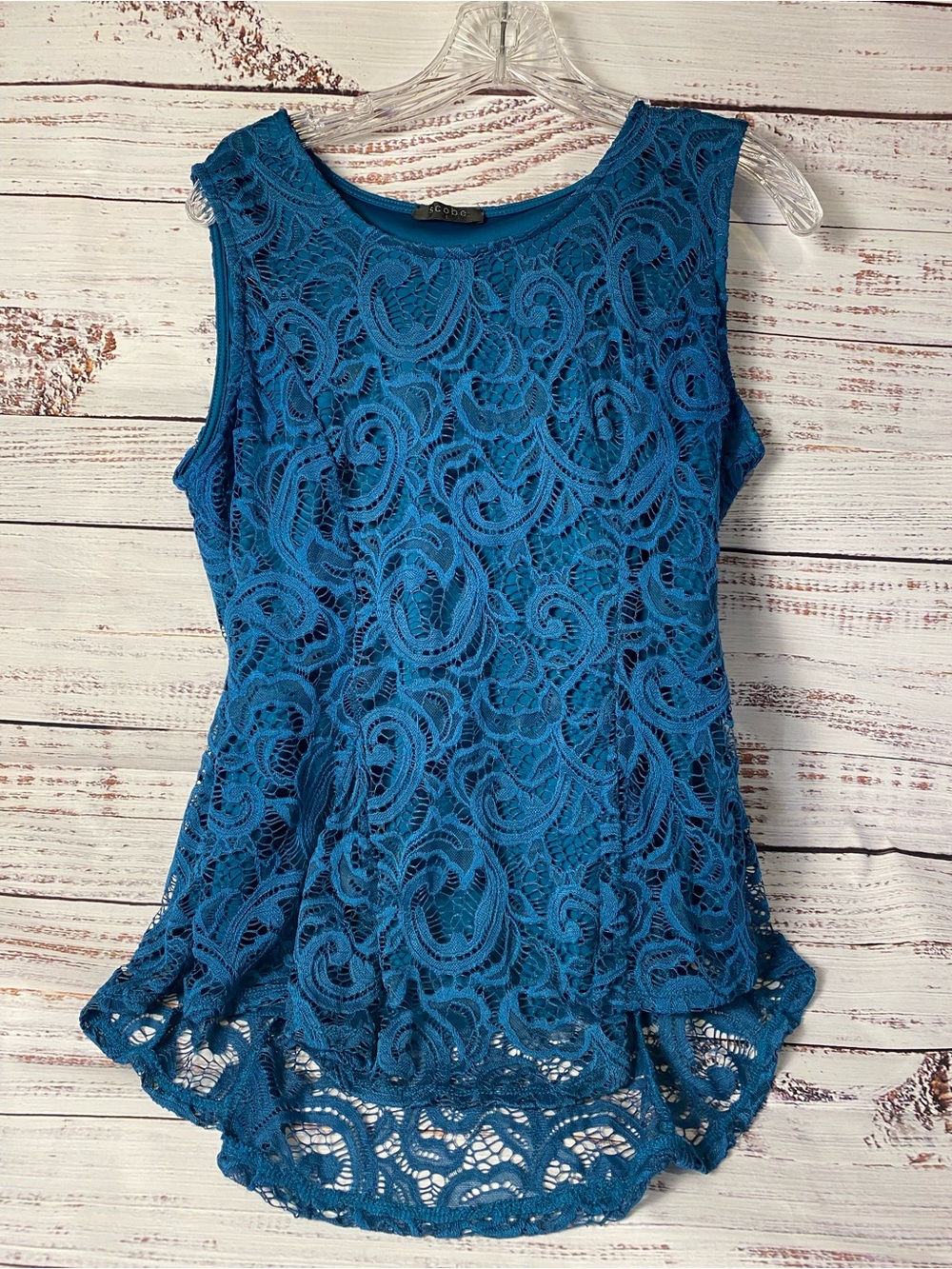 Lady’s L Teal Lace Sleeveless Tailored Tank Top - Lightweight Overlay